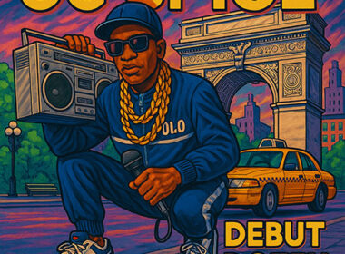 O.G. Spice in studio booth with mic and vinyls, hoodie on, promoting “I Love Thanksgiving in New York”.