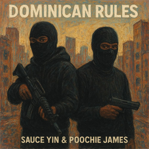 Sauce Yin and Poochie James—cover art style image for “Dominican Rules,” underground Hip-Hop single produced by Sauce Yin (2025).