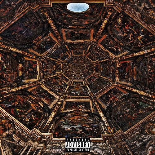 Cover art for Noisy Ne!ghbour’s 2025 album The Return of Mona Lisa, featuring an ornate cathedral-style ceiling with a central opening and a Parental Advisory label.