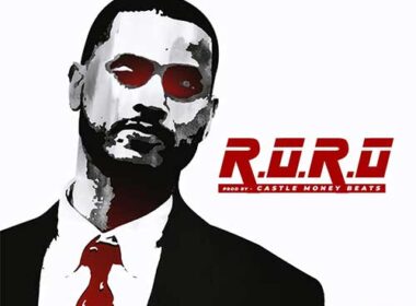 Moody Hip-Hop studio scene with glowing drum pads, vocal booth, and graffiti “R.O.R.O” lettering representing Castle Money Beats and Polo Baby Flako’s gritty record.