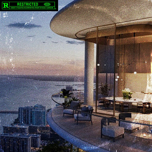 Rapper in a high-rise studio overlooking city lights at night while MPC pads glow nearby — cinematic Hip-Hop elevation theme inspired by Araab Muzik production.