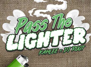 Neon-lit Hip-Hop lounge with DJ turntables, smoky atmosphere, and crowd nodding to smooth music — representing Kahlee and DJ Root’s “Pass The Lighter” vibe.