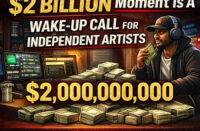 Independent Hip-Hop artist in a studio reviewing music business documents and streaming platform analytics while planning long-term ownership strategy for a self-owned catalog.