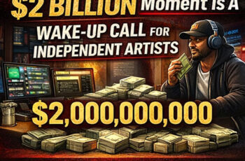 Independent Hip-Hop artist in a studio reviewing music business documents and streaming platform analytics while planning long-term ownership strategy for a self-owned catalog.