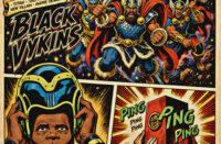 Comic-style cover art showing futuristic Viking warriors in gold helmets and armor, representing the “Black Vykins” single by Mike Titan and Tali Rodriguez.
