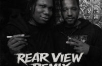 Black-and-white cover art of Substance Abuse and KRS-One for “Rear View Remix,” featuring both artists posing with a gritty, vintage Hip-Hop aesthetic and bold distressed typography.
