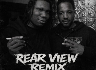 Black-and-white cover art of Substance Abuse and KRS-One for “Rear View Remix,” featuring both artists posing with a gritty, vintage Hip-Hop aesthetic and bold distressed typography.