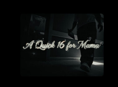 De La Soul’s “A Quick 16 for Mama” video artwork featuring a shadowed figure walking through a dimly lit hallway with cinematic typography layered across the scene.