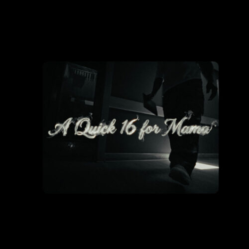 De La Soul’s “A Quick 16 for Mama” video artwork featuring a shadowed figure walking through a dimly lit hallway with cinematic typography layered across the scene.
