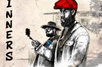 Illustrated cover art showing two men in a sketch-style design, one wearing a red cap and the other holding a smoking pipe, with “Sinners” text along the side and a parental advisory label.