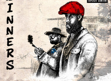 Illustrated cover art showing two men in a sketch-style design, one wearing a red cap and the other holding a smoking pipe, with “Sinners” text along the side and a parental advisory label.