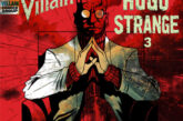 Illustrated cover art for The Mind Of Hugo Strange 3 by New Villain featuring a bald comic-style villain seated in a chair with hands folded beneath his face against a red textured background. The artwork includes bold “New Villain” and “The Mind Of Hugo Strange 3” typography, Villain Comics Group branding, and a dark cinematic underground Hip-Hop aesthetic.