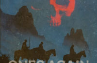 Cover artwork for CERTAIN.ONES single “Ones Again” featuring Aztek the Barfly and Bobby Craves. The artwork depicts three horseback riders traveling through a dark desert landscape beneath a massive red skull looming in the sky, creating a cinematic Western-horror atmosphere.