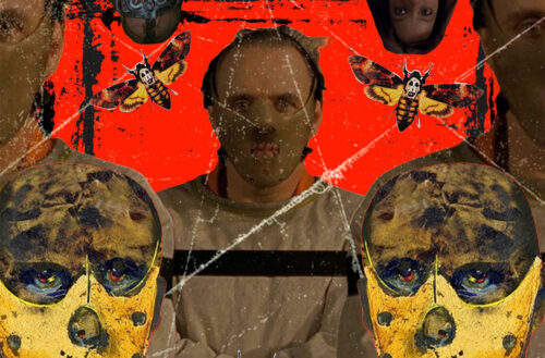 Cover art for “Silence Of The Lambs” by Choco Valens featuring horror-inspired imagery including masked faces, death's-head moths, distressed textures, and a vivid red background designed to evoke suspense and psychological tension.
