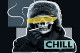 Cover artwork for “Chill” by Emskee and Jason Famous Beats featuring a stylized figure wearing a fur-lined hood with a skull face, cigarette in hand, abstract graphic elements, and the words “Real Hip-Hop” and “Chill” against a dark background.