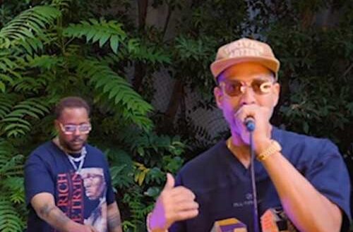 E Reece performs "The Process" and "So Beautiful" live while producer Mr. Sonny James DJs during an outdoor performance in Los Angeles, California.